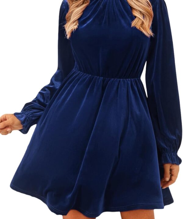 CUPSHE Women's Fall Dresses 2025 High Neck Long Sleeve Mini Party Ruffled Casual Tunic Velvet Wedding Guest Dress