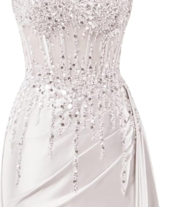 MYDRESS Beaded Homecoming Dresses 2026 Satin Spaghetti Strap Mini Prom Cocktail Gown