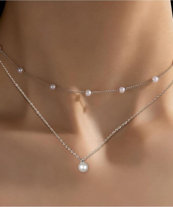 Pearl Necklaces for Women, 14K Layered Gold/Silver Pearl Jewelry Set as Valentines Gifts for Her, Gold Seashell Necklace Dainty Silver Jewelry as Bridesmaid Bride Wedding Gifts