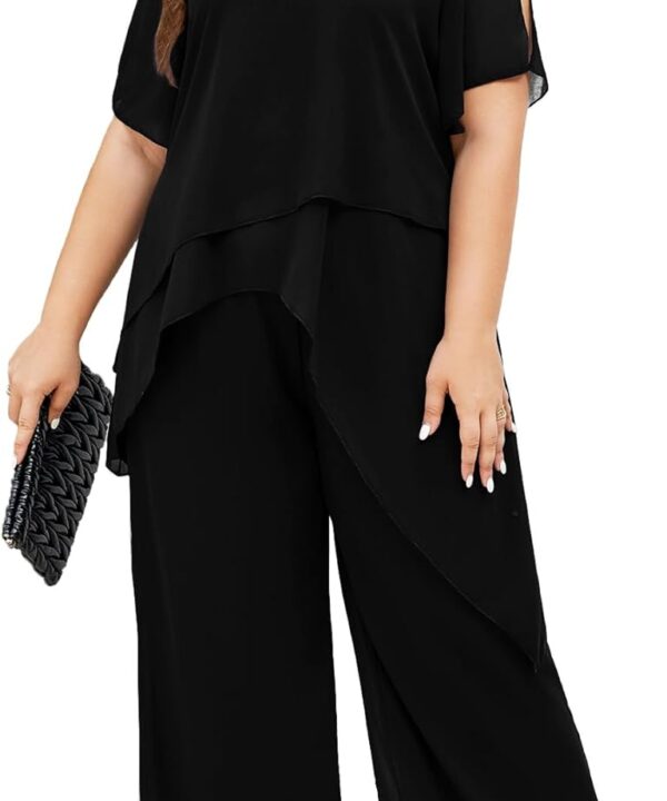 ZOMVA Plus Size Dressy Chiffon Pant Suit 2 Piece for Wedding Mother of The Bride Groom Formal Set Elegant Outfit