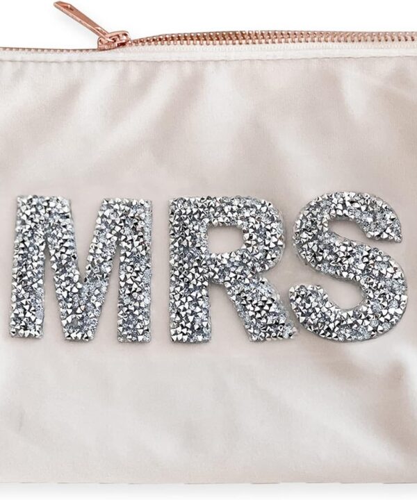 ModParty Mrs Makeup Velvet Bag | Bride Cosmetic Pouch Sparkle Letter Mrs| Bridal Shower Gift Idea Natural