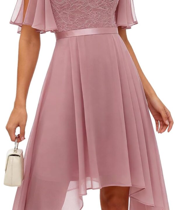 BeryLove Cocktail Formal Party Dress Bridesmaid Wedding Guest A Line Lace Elegant Flowy Prom Dresses