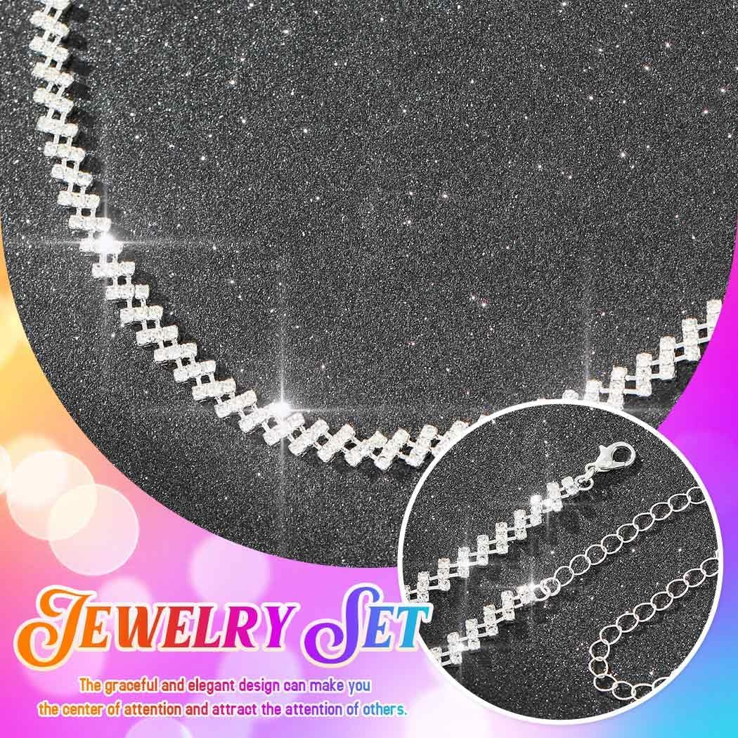 Aukmla Bridal Jewelry Set Silver Sparkly Choker Wedding Necklace Bracelet Earring Sets Prom Necklaces for Women and Brides