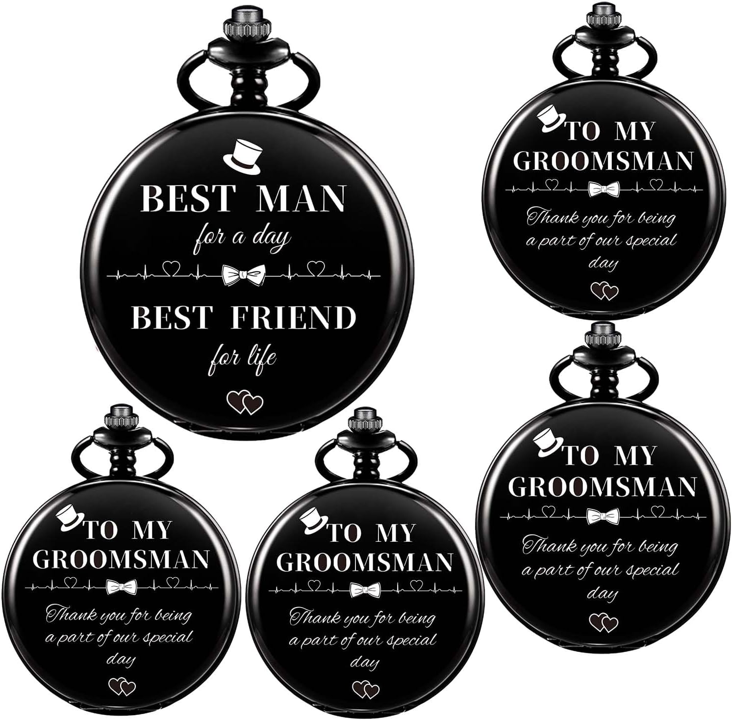 Groomsman Gifts for Wedding Engraved Pocket Watch Best Man Ring Bearer Groom Bride Father Roman Numerals Quartz Pocket Watches Wedding with Chain (1PCS 3PCS 4PCS 5PCS 6PCS)