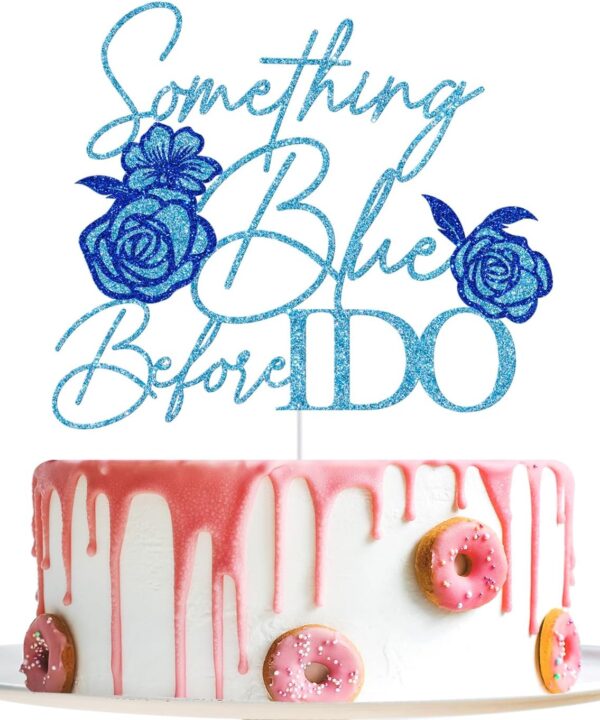 Something Blue Before I Do Cake Topper, Bride to Be, Wedding Cake Decorations, Blue Themed Bridal Shower Engagement Bachelorette Party Decorations Glitter