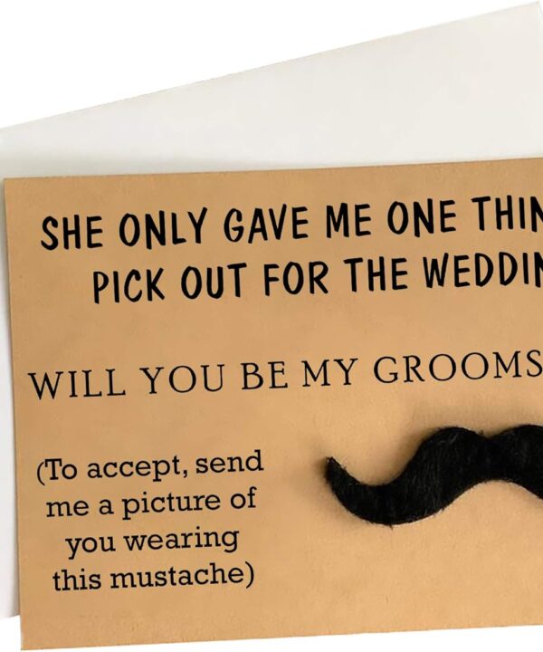 Heather & Willow Groomsmen Proposal Cards with Mustache - Set of 8 with Envelopes 5" x 7" | Funny Groomsmen Proposal Gifts for Wedding