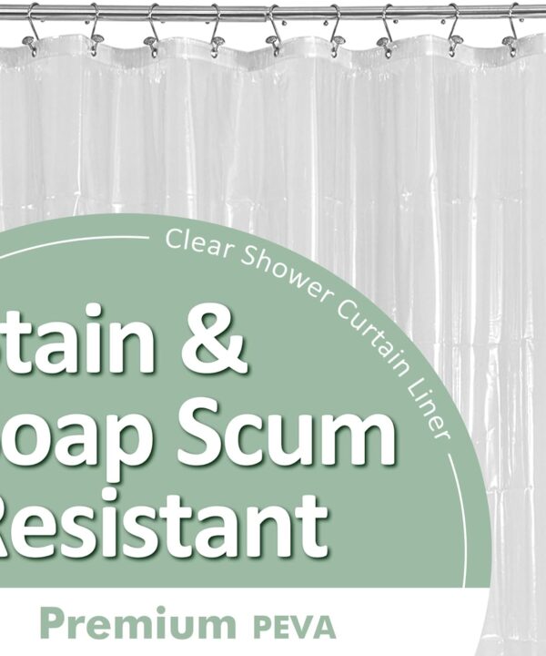 Barossa Design Plastic Shower Liner Clear - Premium PEVA Shower Curtain Liner with Rustproof Grommets and 3 Magnets, Waterproof Cute Lightweight Standard Size Bathroom Curtains - Clear