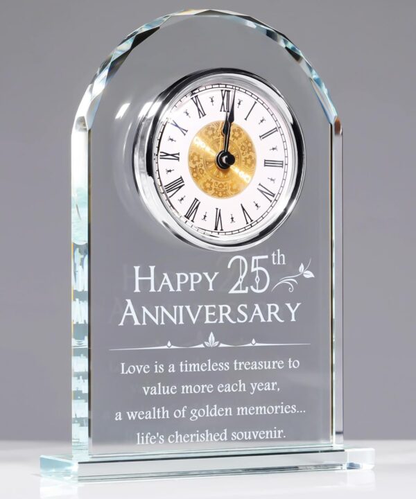YWHL 25th Wedding Anniversary Clock Gifts for Couple, 25 Year Anniversary Keepsake Gifts for Husband/Wife, Glass Clock Decoration for 25 Years for Marriage (Battery not Included)