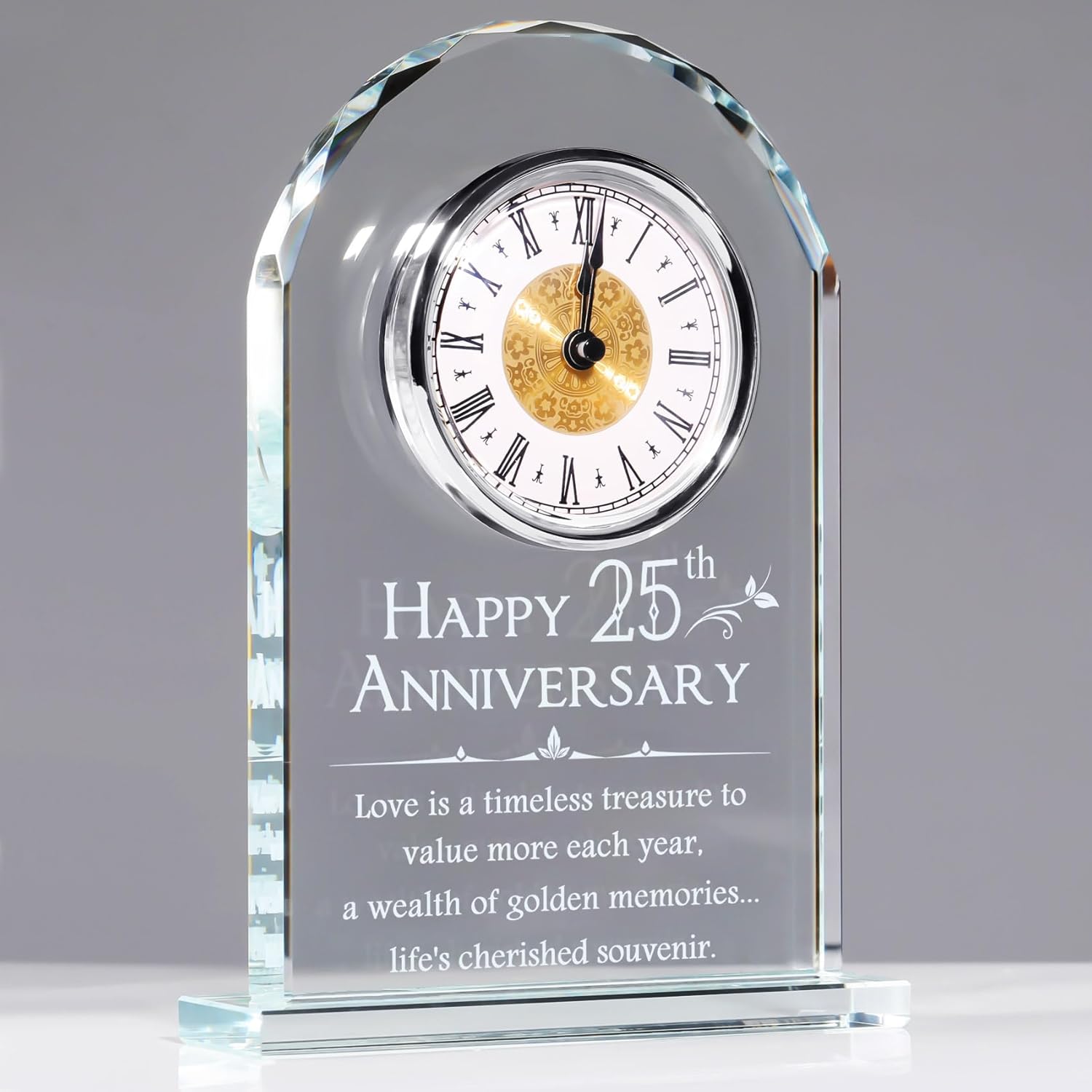 YWHL 25th Wedding Anniversary Clock Gifts for Couple, 25 Year Anniversary Keepsake Gifts for Husband/Wife, Glass Clock Decoration for 25 Years for Marriage (Battery not Included)