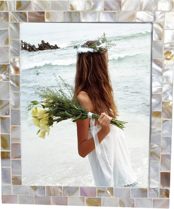 GIFTME 5 White Picture Frame 8x10 Wedding Picture Frame Mother of Pearl Photo Frames for Wall Hanging or Tabletop 8 by 10 inch (Natural White,1Pc)