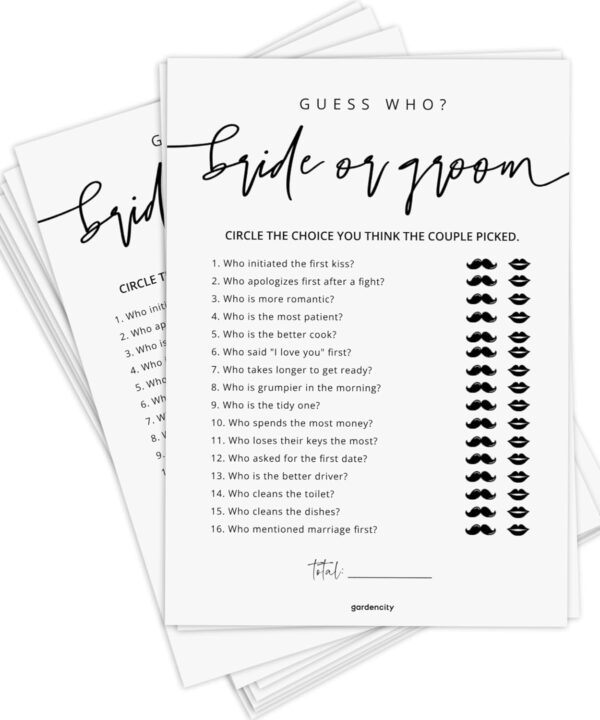 GardenCity Guess Who Bride or Groom?, Bridal Shower Games for 50 Guests, Minimalist