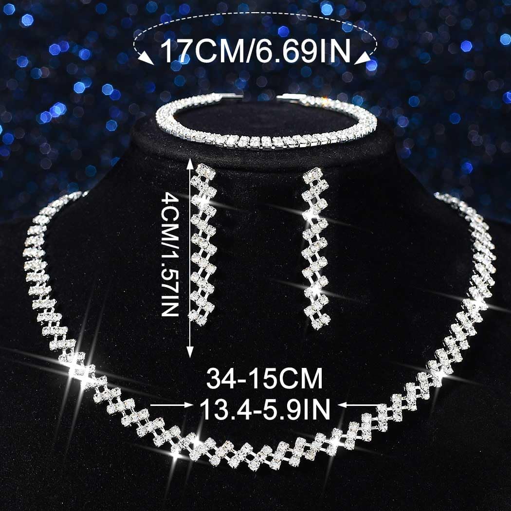 Aukmla Bridal Jewelry Set Silver Sparkly Choker Wedding Necklace Bracelet Earring Sets Prom Necklaces for Women and Brides