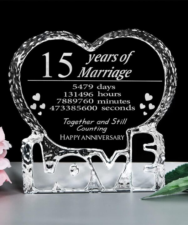 KWOOD Customized Engraved Heart-Shaped Crystal, 15 Year 15th Anniversary Wedding Gifts for Couples Wife Girlfriend Husband Boyfriend (15th Anniversary)