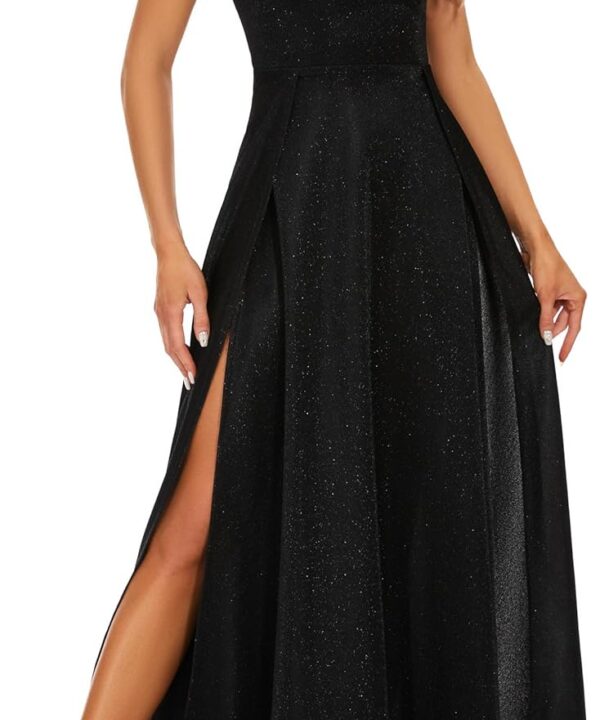Formal Dress Elegant Evening Long Black Dress for Women Party V Neck High Slit Wedding Guest Dress