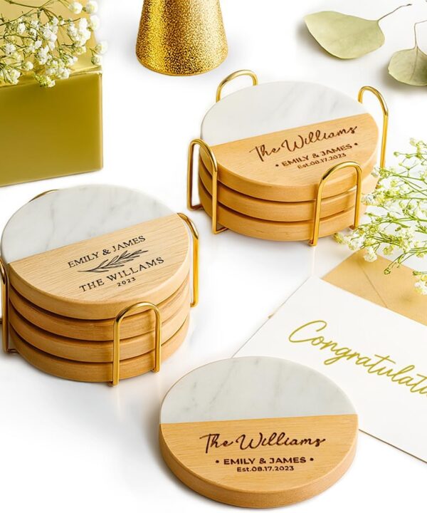 Personalized Coasters, Wedding Gift for Couple, Custom, Premium Craftsmanship Durability Tested, Custom Bar Coasters for Drinks with Monogram Engraved, Great Newlywed