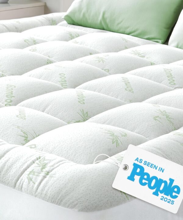 Ultra Soft Queen Size Mattress Topper - Viscose Made from Bamboo Pillow Top Mattress Pad for Back Pain Relief - Naturally Cooling for Hot Sleepers, Green
