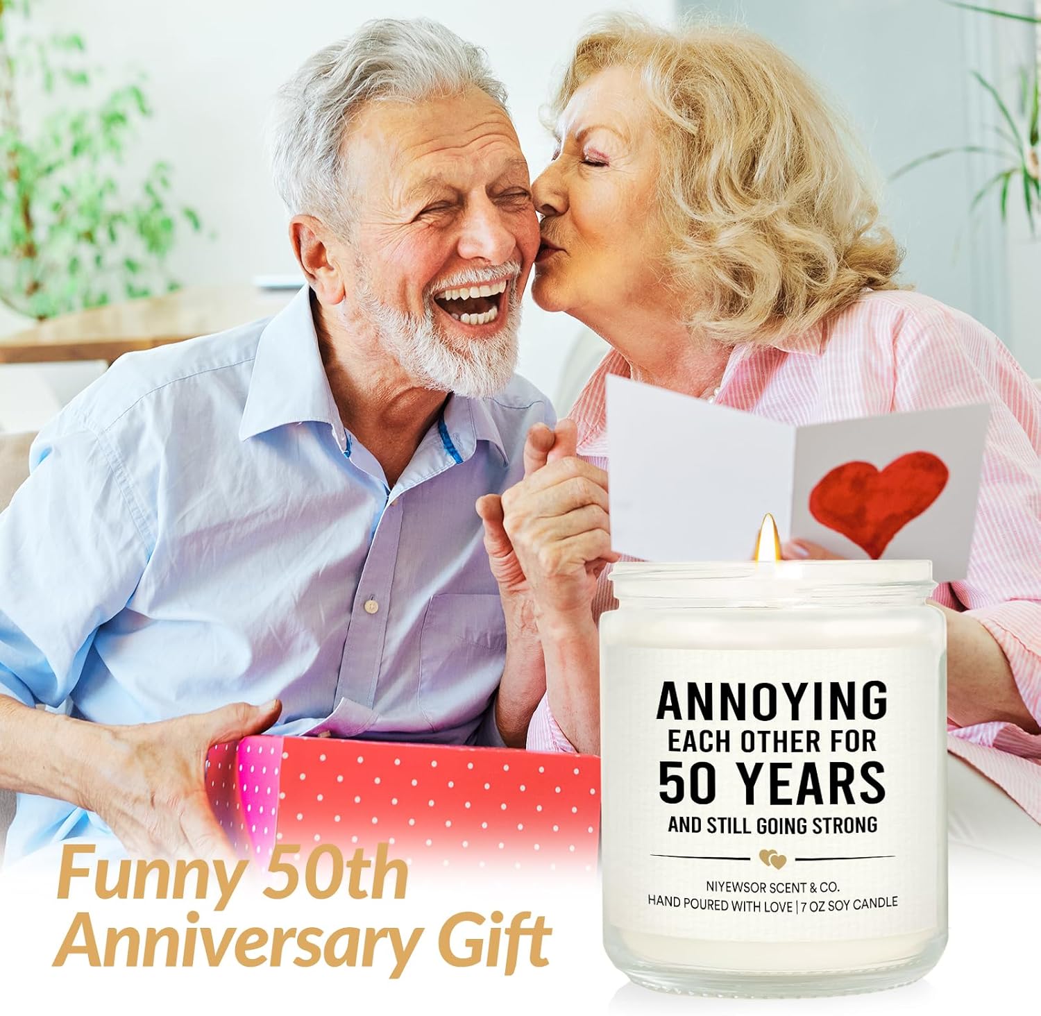 Niyewsor 50th Wedding Anniversary Couple Gifts, 50th Anniversary Candle Gifts for Couple, Parents, Husband, Wife, Him, Her, Friends, Golden Wedding Keepsake, Handmade, 7oz