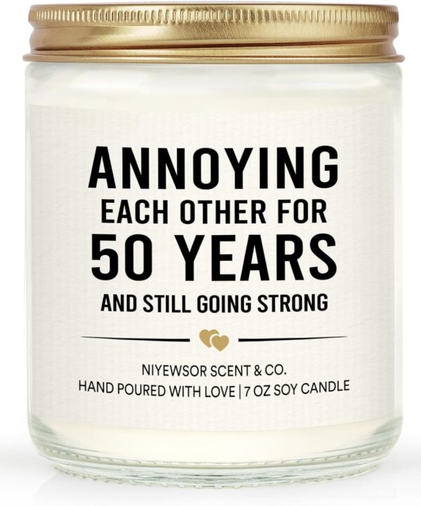 Niyewsor 50th Wedding Anniversary Couple Gifts, 50th Anniversary Candle Gifts for Couple, Parents, Husband, Wife, Him, Her, Friends, Golden Wedding Keepsake, Handmade, 7oz