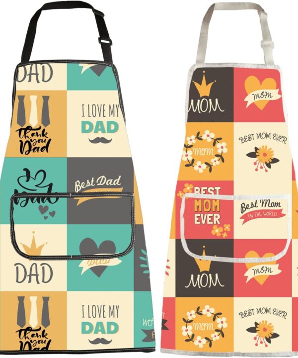 MBMSO Matching Mom and Dad Aprons New Mommy and Daddy Gift for Couples Anniversary Aprons Dad Cooking Apron for Mom Chef Gift