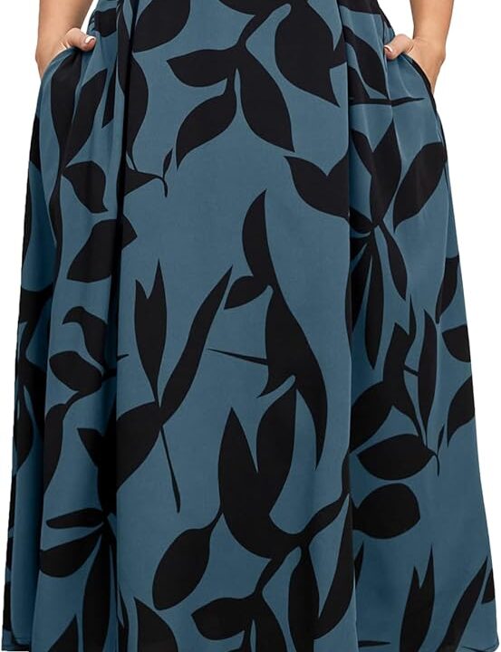 RWJ Women's Plus Size Dresses with Pockets V-Neck Sleeveless Maxi Dress for Wedding Guest Dress Formal Cocktail