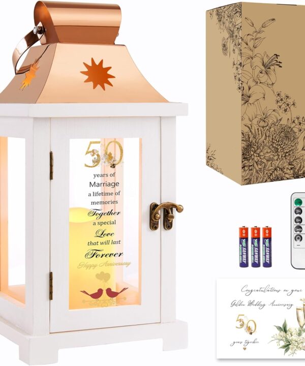 WOODEXPE 50th Anniversary Lantern, Best Golden Wedding Gifts for Couple, Parents, Wife, Husband