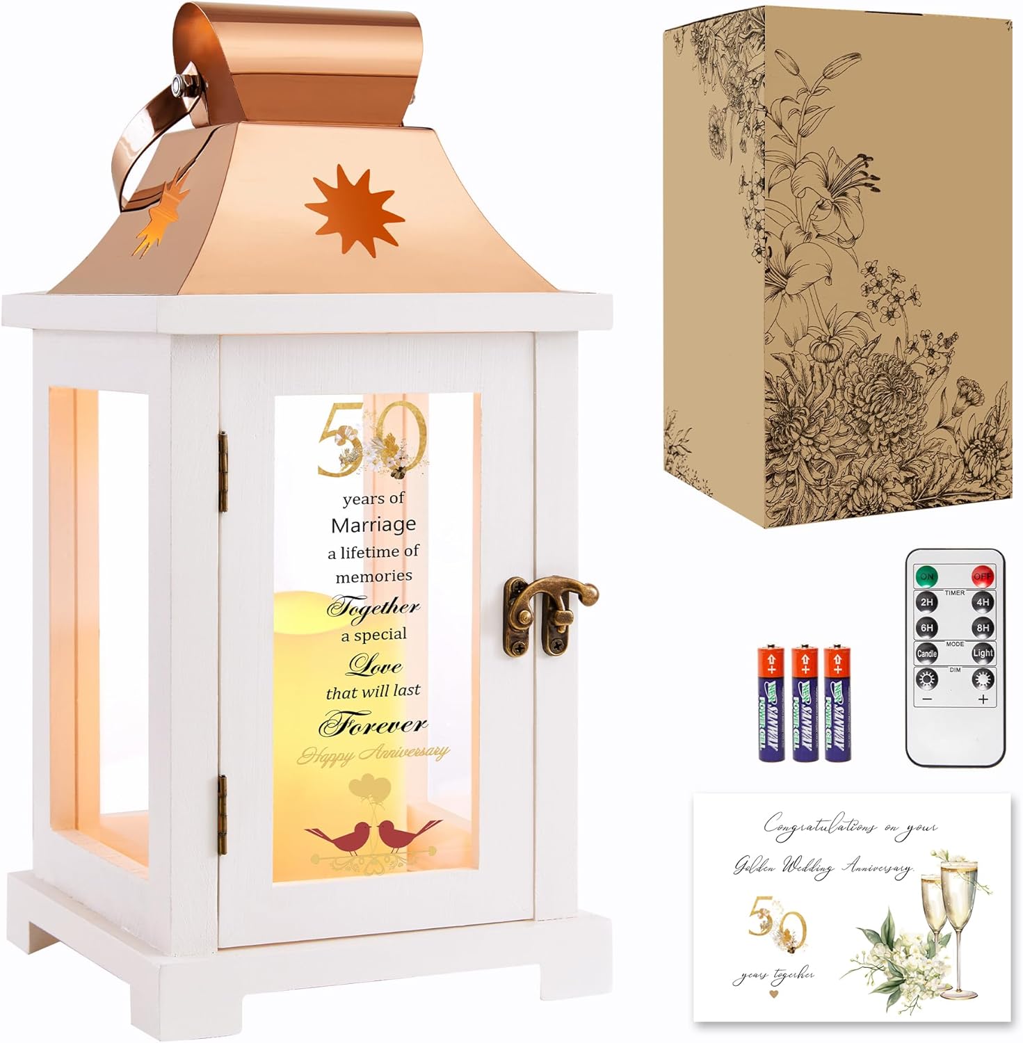 WOODEXPE 50th Anniversary Lantern, Best Golden Wedding Gifts for Couple, Parents, Wife, Husband