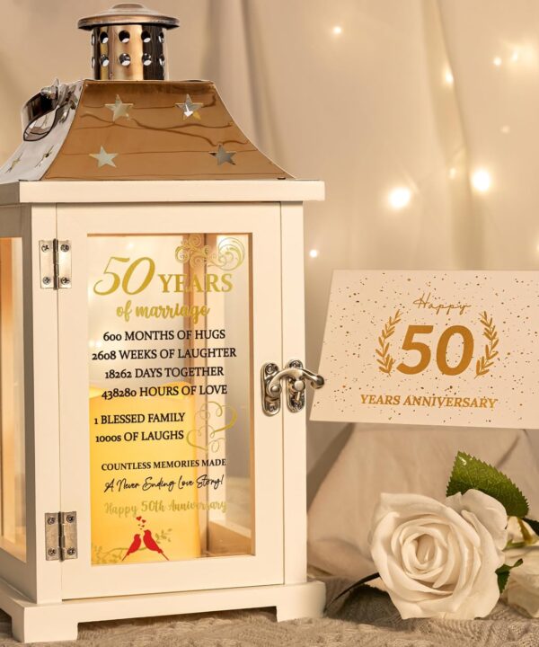 50th Wedding Anniversary Lantern, Happy 50 Years Anniversary Ideas Gift for Couple Parents Grandarents, Unique Marriage Keepsake Decoration for Wife Husband Friends Him Her