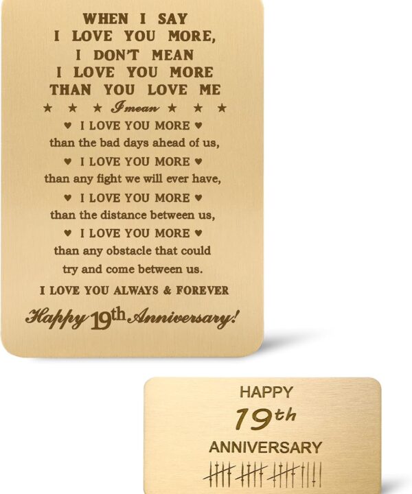 MagEnergy 19 Year Anniversary Card Gifts for Him, Handmade Bronze Love Card for Husband, Romantic 19th Anniversary Card for Wife, 19th Wedding Wallet Card Gift