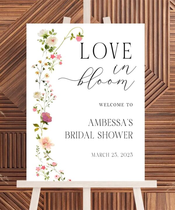 Love in Bloom Bridal Shower Sign, Watercolor Wildflower Bridal Shower Sign, Pink Floral Welcome Sign, Bridal Shower Banner, Welcome Yard Sign for Indoor and Outdoor Use
