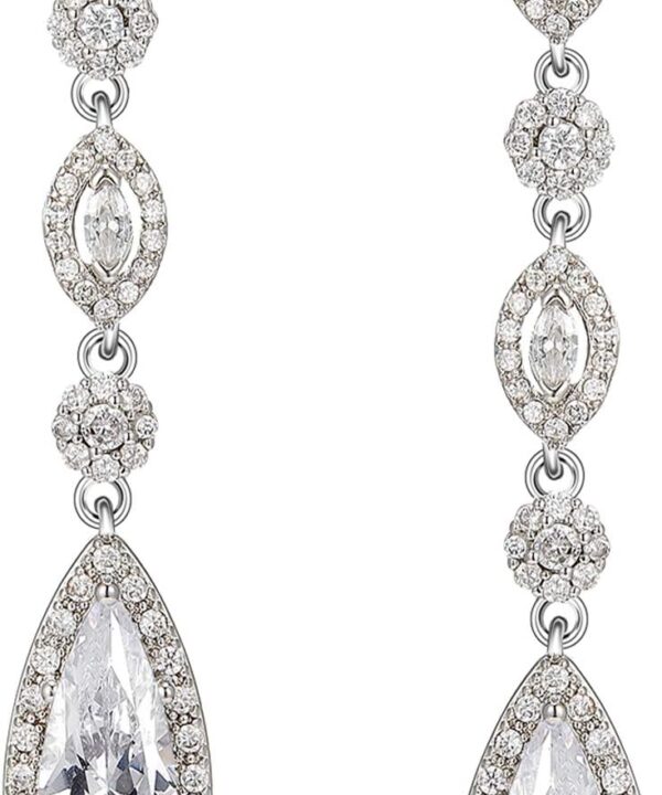 SWEETV Long Pear-Shaped Rose Gold Wedding Birdal Earrings for Brides, Bridesmaids, Crystal Chandelier Dangle Drop Earrings for Women Prom