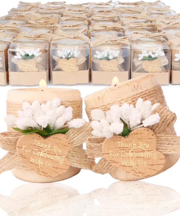 30 Pack Wedding Favors Wood Tealight Candle Holders, Bridal Shower Favors for Guests Bulk, Baptism/Baby Shower Centerpieces for Tables, Wood Cylinder Candle Set for Baby Shower Decorations