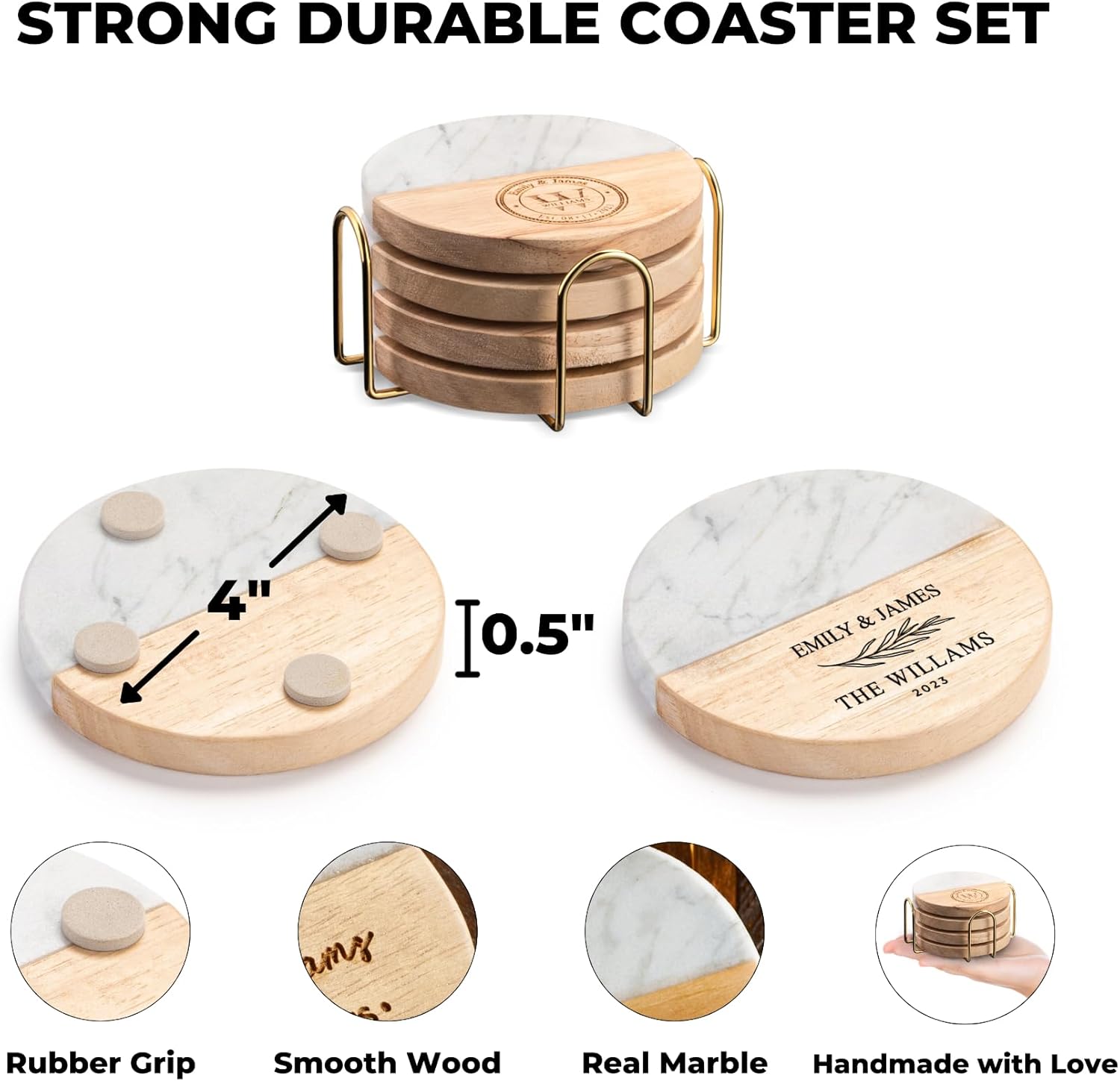 Personalized Coasters, Wedding Gift for Couple, Custom, Premium Craftsmanship Durability Tested, Custom Bar Coasters for Drinks with Monogram Engraved, Great Newlywed