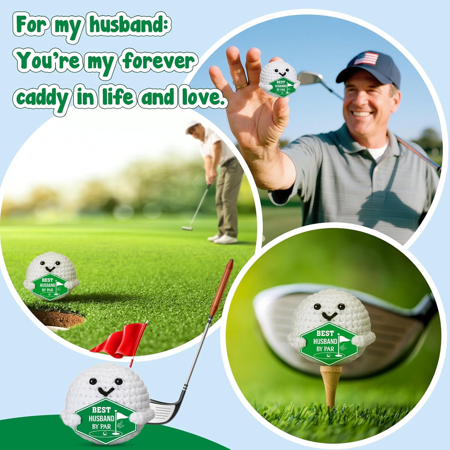 Gifts for Husband Valentines Anniversary – Funny Valentines Day Wedding Birthday Crochet Golf Ball Romantic Present for Husband Him Men Couple Golfer from Wife, Christmas Stocking Stuffers