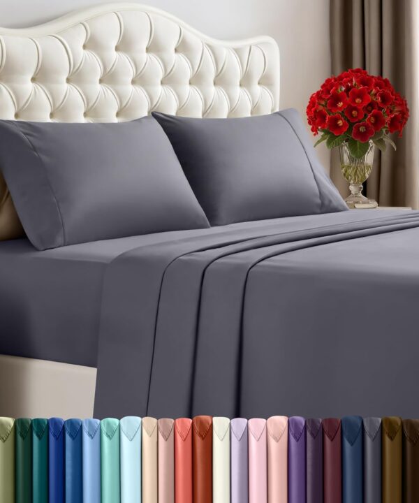 Utopia Bedding Queen Size Sheet Set  4 Piece Bed Sheets, Soft and Breathable Microfiber, Includes 1 Fitted Sheet, 1 Flat Sheet and 2 Pillowcases  Oeko Tex (Grey)