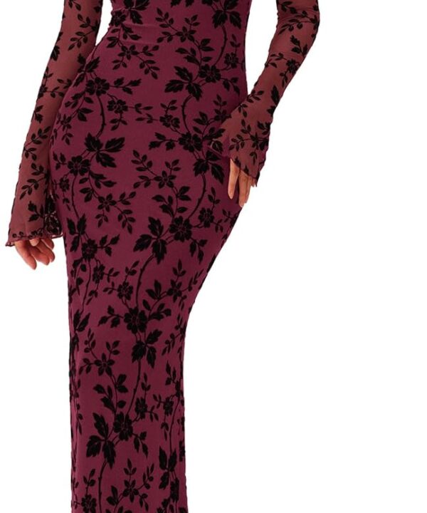 PRETTYGARDEN Women's Floral Bodycon Maxi Dress 2026 Spring Elegant Mesh Long Sleeve Formal Wedding Guest Cocktail Dresses