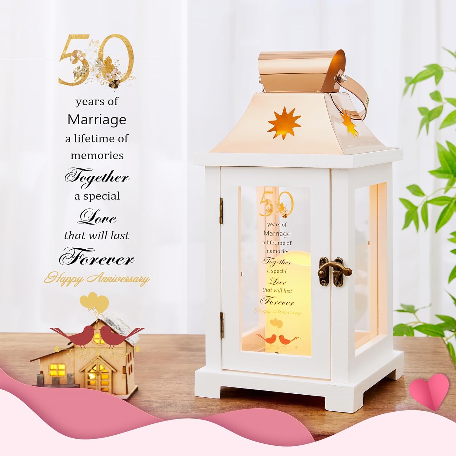 WOODEXPE 50th Anniversary Lantern, Best Golden Wedding Gifts for Couple, Parents, Wife, Husband