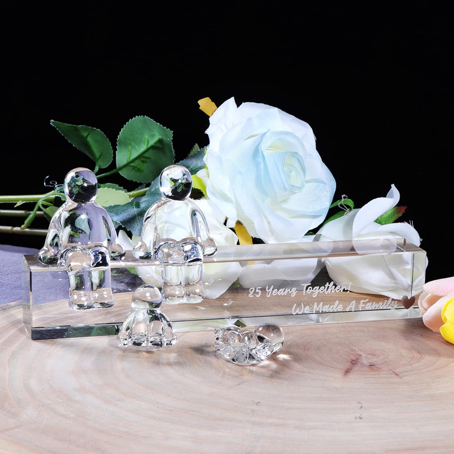 25th Silver Wedding Anniversary Crystal Gifts for Her Wife, 25 Years Together We Made A Family Glass Decoration Keepsake for Parents (2 Children)