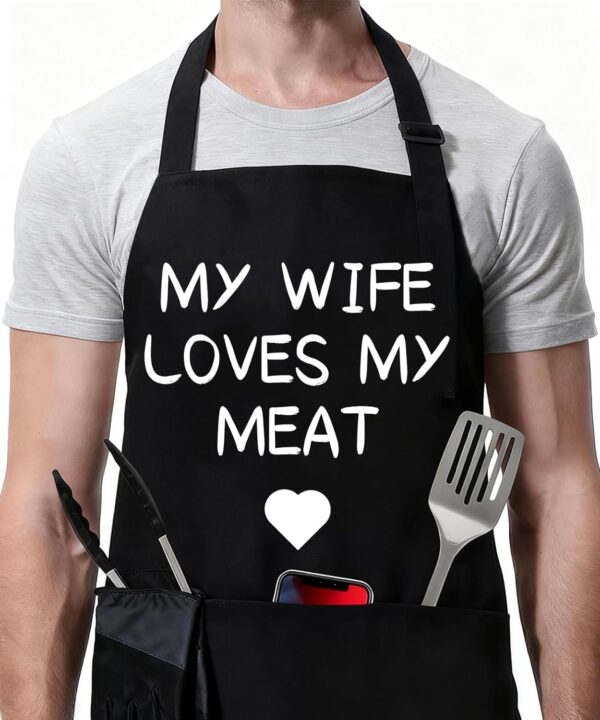 Rosoz Funny BBQ Black Chef Aprons for Men, Adjustable Kitchen Cooking Aprons for Men, Dad, Husband - Birthday, Father's Day