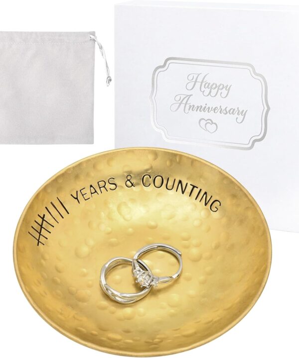 CEELGON 8 Year Wedding Anniversary Bronze Gifts 8th Gifts 4" Bronze Jewelry Tray Engraved Decorative Dish for Couple for Him or Her
