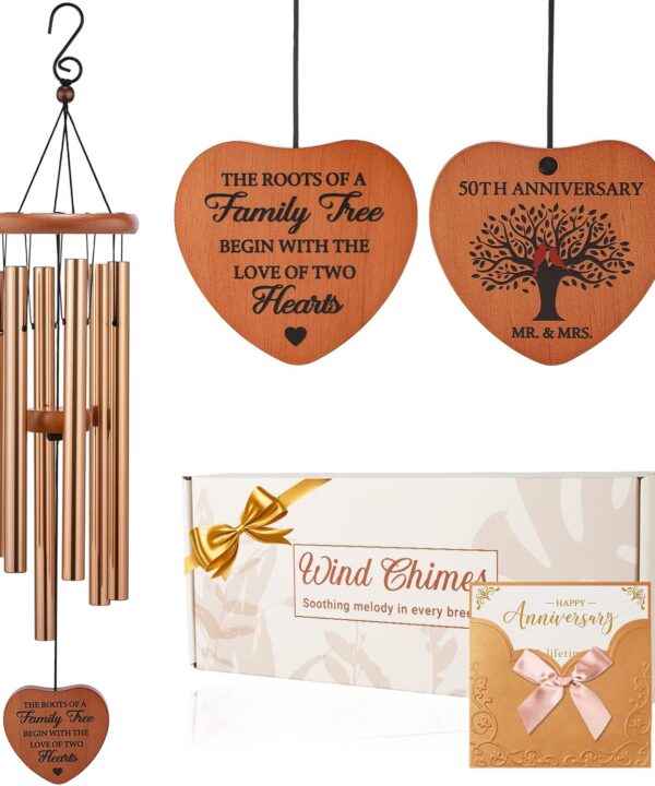 50th Wedding Anniversary Wind Chime Gifts  Golden 50th Anniversary Decorations for Couples, Parents & Friends (Includes Gift Box)