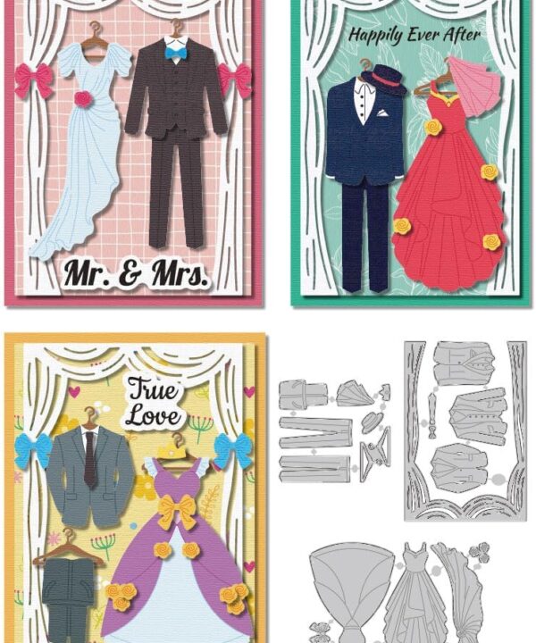 Bride and Groom Wedding Attire Cutting Dies Card Making Die Stencil Carbon Steel Die Cuts Card Scrapbooking Embossing Template Dies for Greeting Cards Album Valentine's Day Invitation Decor