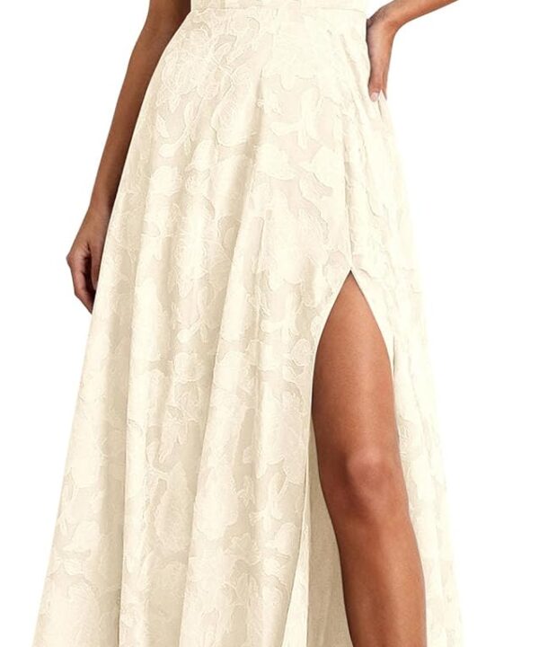 KIRUNDO Cocktail Dresses for Women Elegant Wedding Guest Summer Formal Maxi Lace Floral Slit Prom Party Bridesmaid Dress