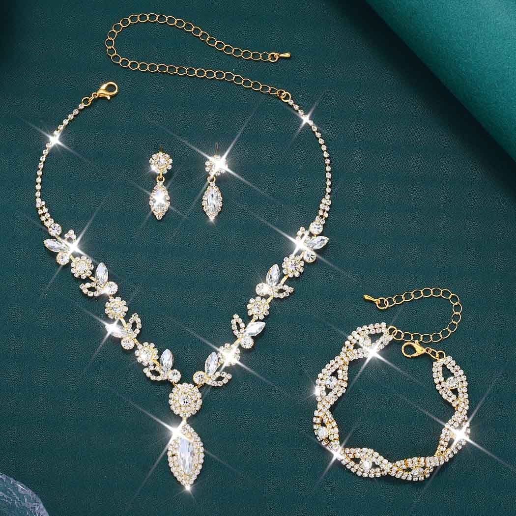 Unicra Silver Crystal Bridal Wedding Jewelry Set Rhinestone Necklace Earrings Bracelet Sets Formal Costume Jewelry for Women and Brides