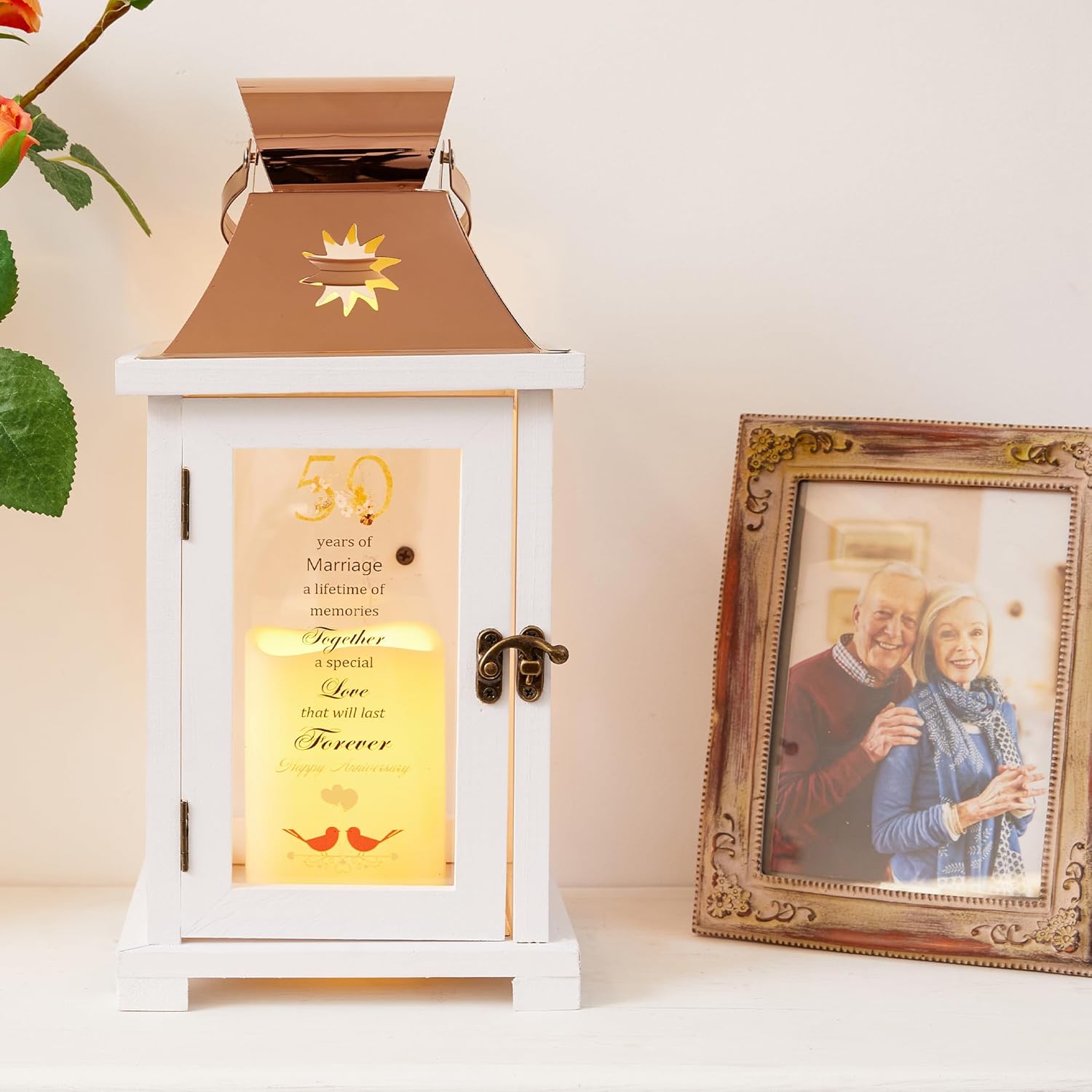 WOODEXPE 50th Anniversary Lantern, Best Golden Wedding Gifts for Couple, Parents, Wife, Husband