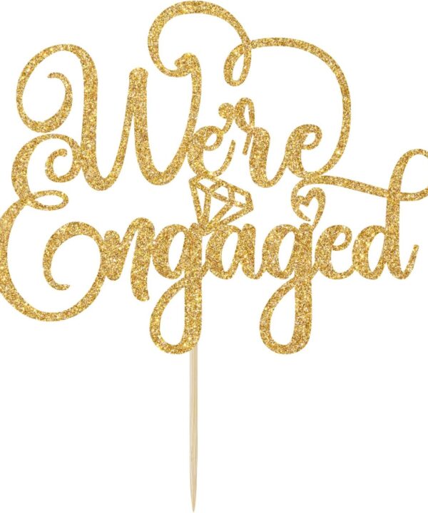 We're Engaged Cake Topper - Wedding Cake Decorations - Engagement, Bridal Shower, Wedding Bachelorette Party Decorations, Gold Glitter