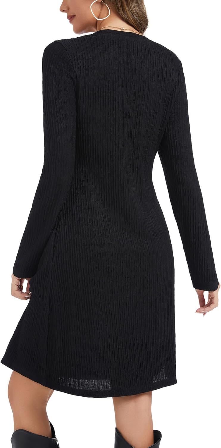 Kormei Long Sleeve Dress for Women Crew Neck Empire Waist Tunic Dress with Pockets