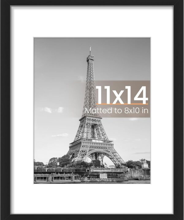 upsimples 11x14 Picture Frame, Display Pictures 8x10 with Mat or 11x14 Without Mat, Wall Hanging Photo Frame, Black, 1 Pack