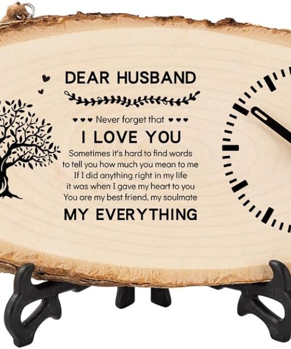 BeauGift Valentines Day Gifts for Him Husband, Mens Wooden Clock Gift for Husband from Wife, Birthday Anniversary Fathers Day Clock Gift for Him Office Home Decor