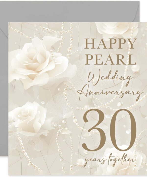 Special Pearl Wedding Anniversary Card, Celebrating 30th Anniversary Together, Mum Dad, Grandparents, Husband Wife - Square Card, Blank Inside With Envelope