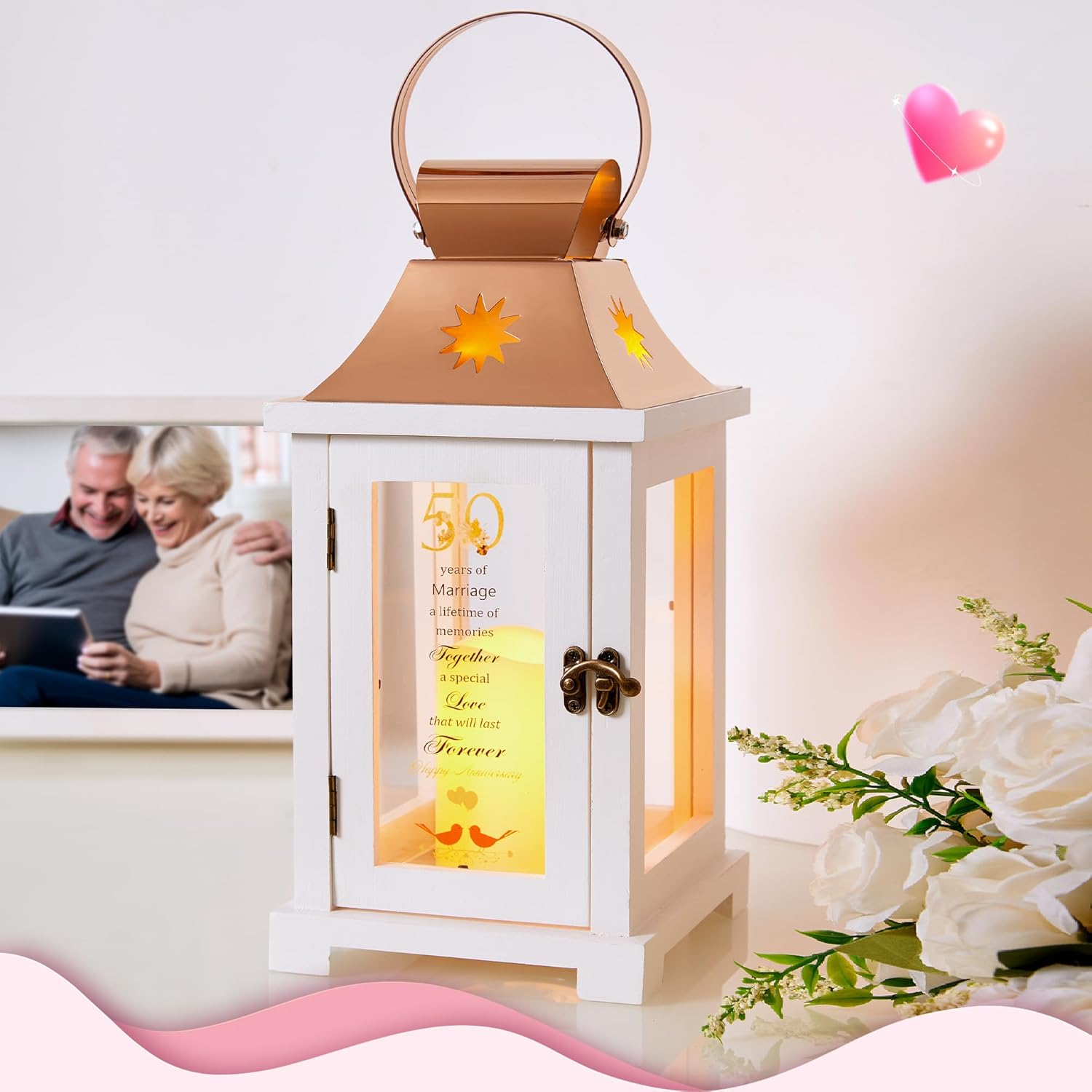 WOODEXPE 50th Anniversary Lantern, Best Golden Wedding Gifts for Couple, Parents, Wife, Husband